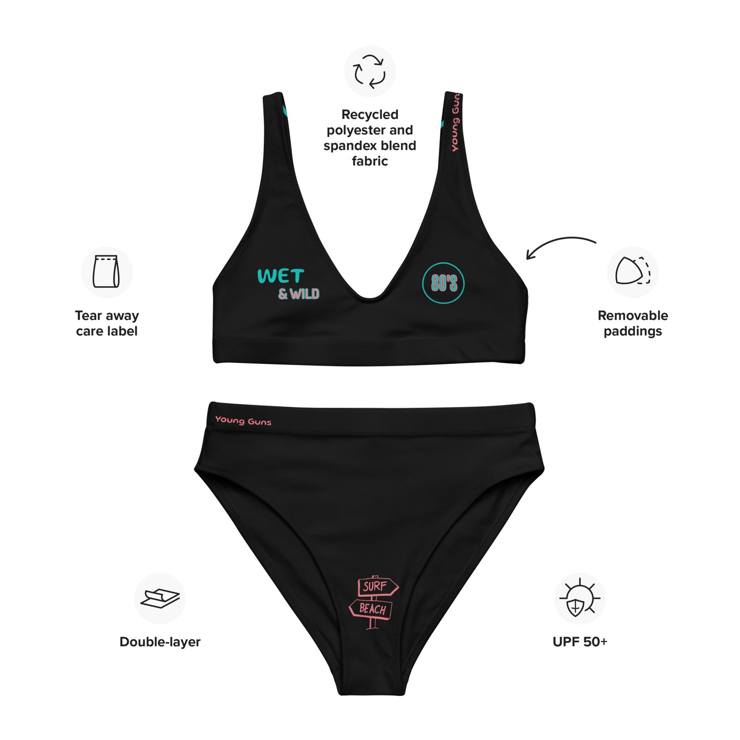 YnGuns™ "Wet & Wild" High-Waisted Black Bikini Set - ADULTS ONLY