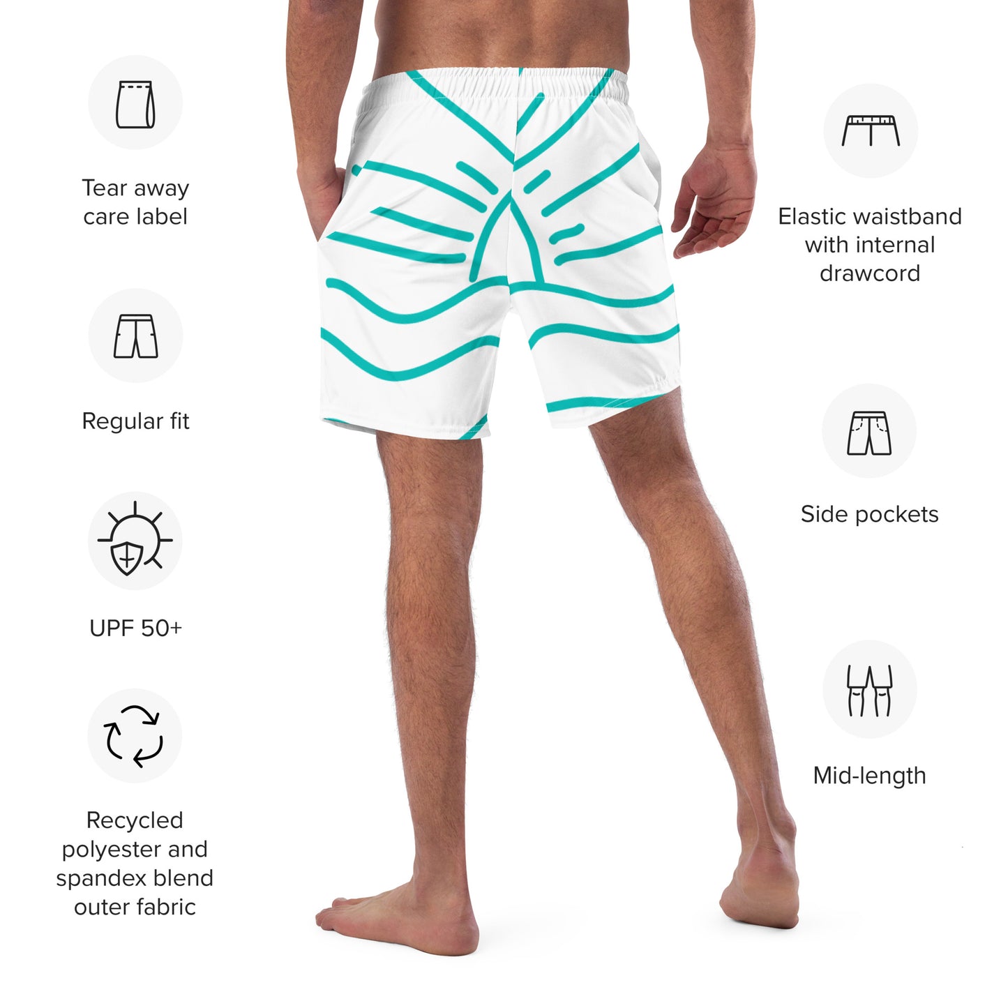 YnGuns™ "Wet & Wild" White Retro Swim Trunks