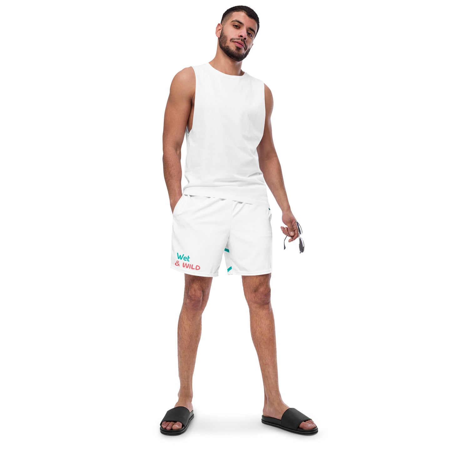 YnGuns™ "Wet & Wild" White Retro Swim Trunks