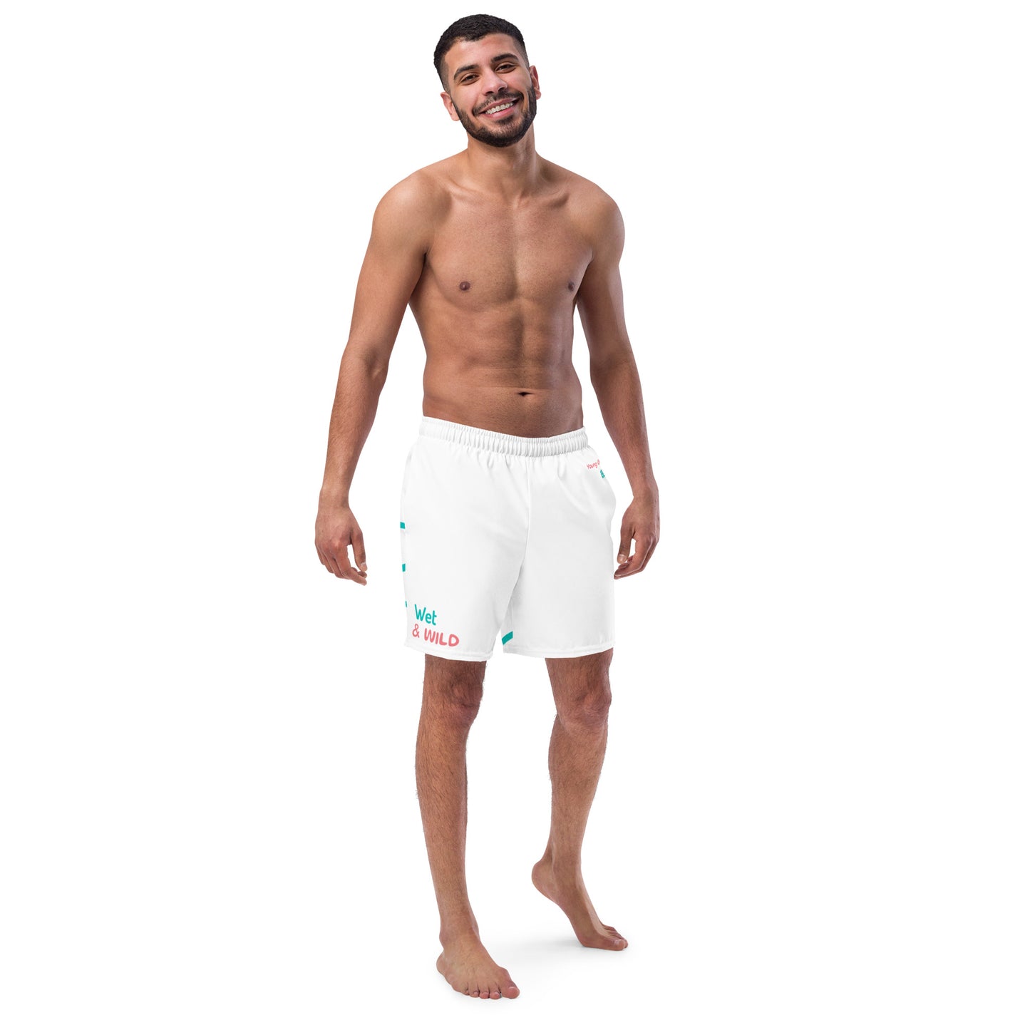 YnGuns™ "Wet & Wild" White Retro Swim Trunks