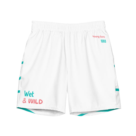 YnGuns™ "Wet & Wild" White Retro Swim Trunks