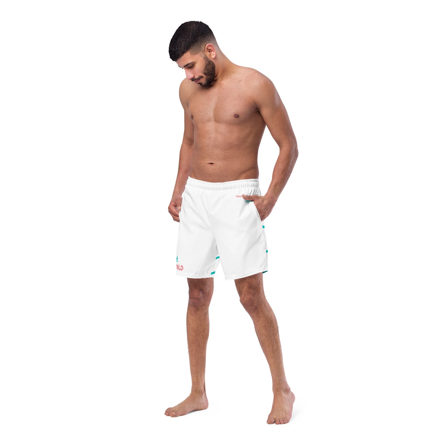 YnGuns™ "Wet & Wild" White Retro Swim Trunks