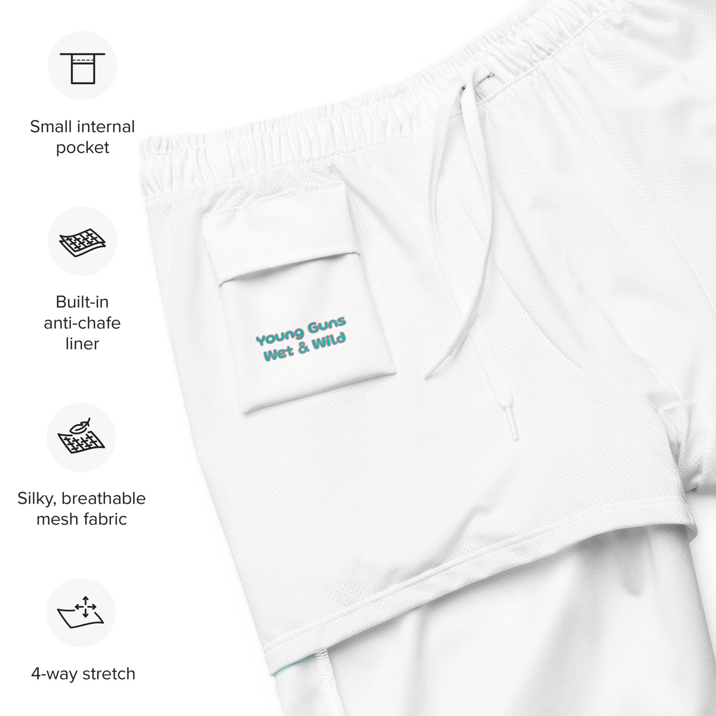 YnGuns™ "Wet & Wild" White Retro Swim Trunks