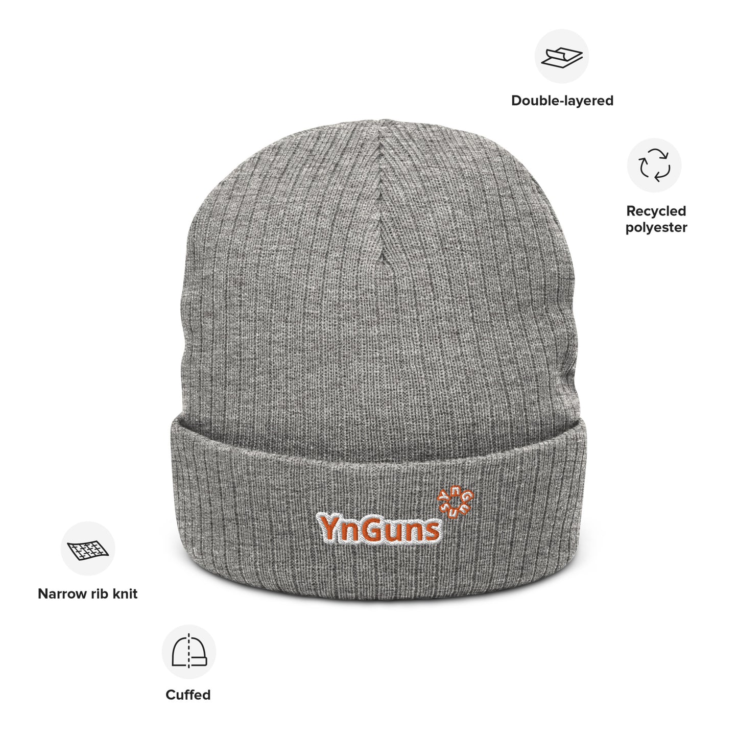 Gorros de punto acanalado bordados YnGuns™