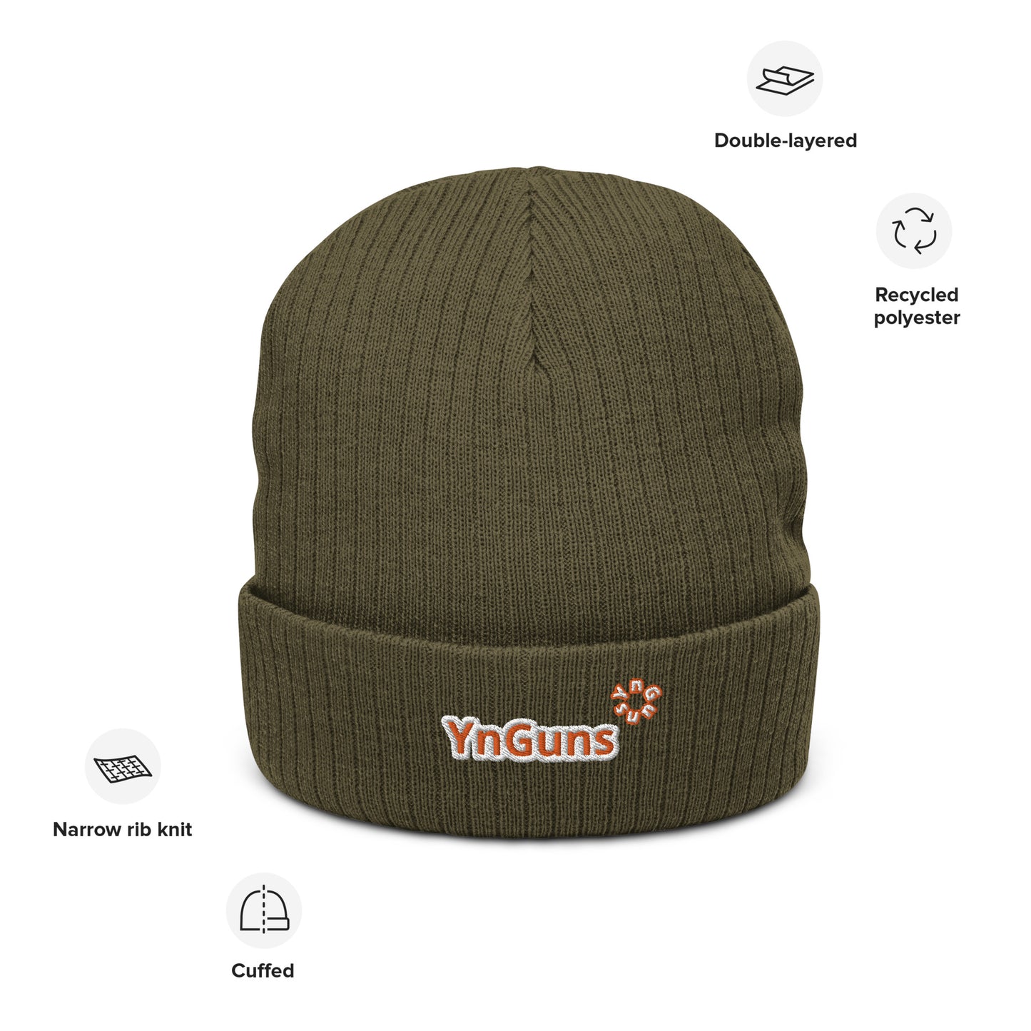 Gorros de punto acanalado bordados YnGuns™