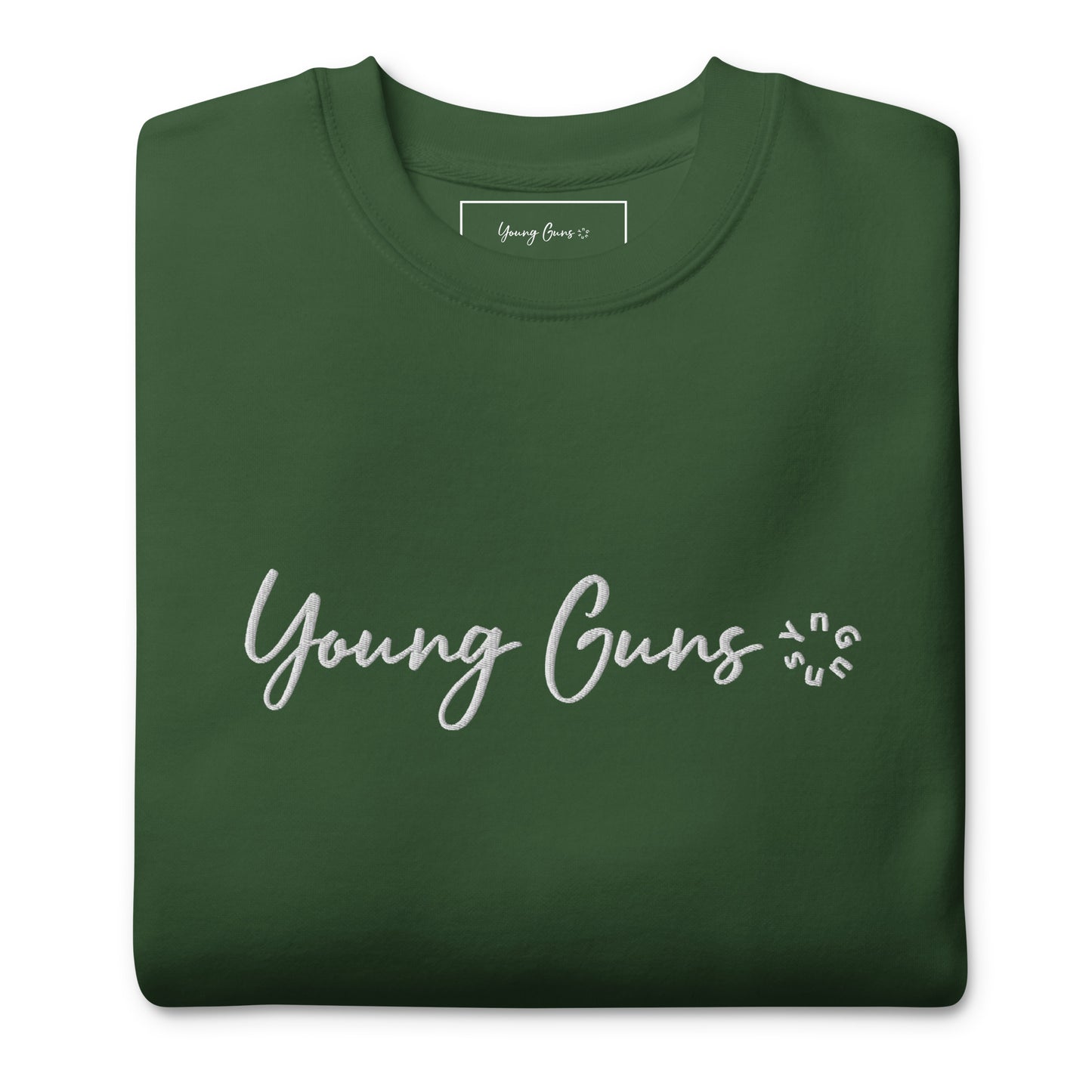 YnGuns™ Premium White Embroidered "Young Guns" Sweatshirt