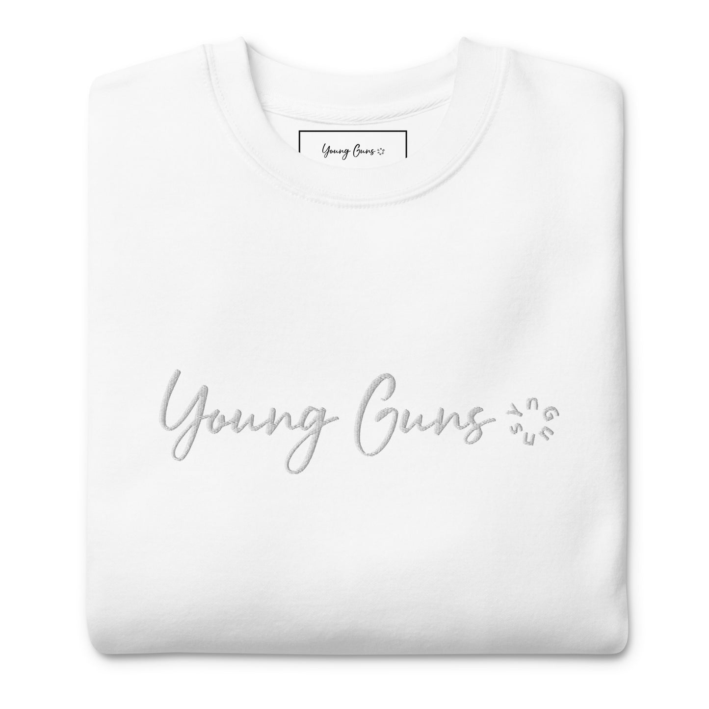 YnGuns™ 优质白色刺绣“Young Guns”运动衫