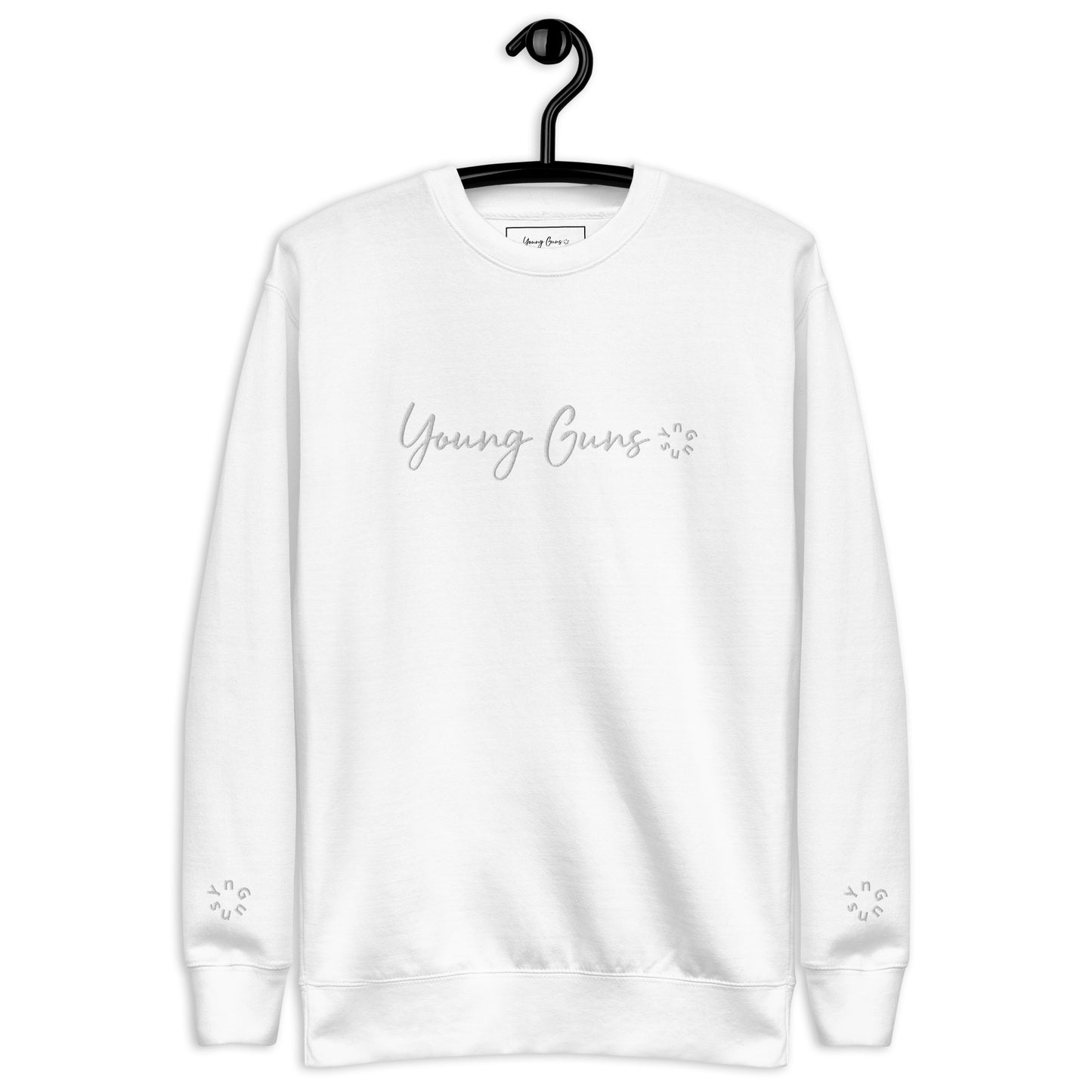 YnGuns™ Premium White Embroidered "Young Guns" Sweatshirt